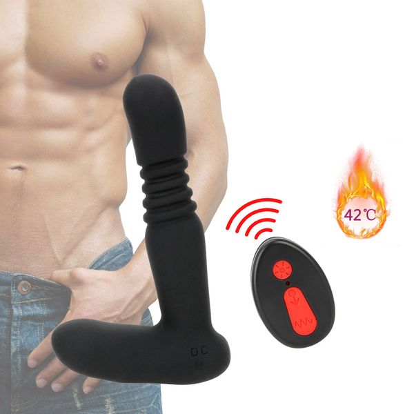 Vibratori anali Giocattolo sexy a 6 velocità per uomo Dildo telescopico Massaggiatore prostatico Giocattolo per adulti Asta riscaldante senza fili con telecomando