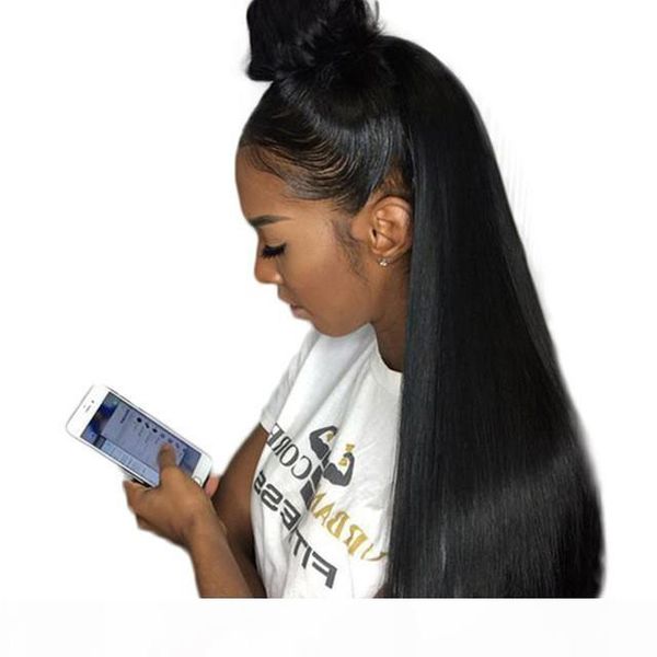 

360 lace frontal wig pre plucked with high ponytail malaysian virgin hair straight lace front human hair wigs for black women 180 density, Black;brown