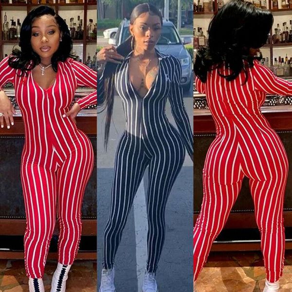 

women's jumpsuits & rompers fashion women long sleeve stripe playsuit ladies summer romper jumpsuit trousers female bodysuits, Black;white