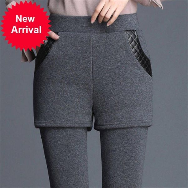 

chrleisure plus velvet leggings high waist thick warm casual pants women winter slim ankle-length, Black