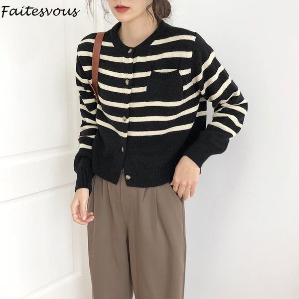 

women's knits & tees striped sweater jacket women cardigan loose korean long sleeved sweaters outwear 2021 spring autumn female, White