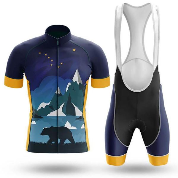 

racing sets 2021 alaska men's cycling jersey set professional clothing quick dry summer sleeved shirt bib short gel pad, Black;blue