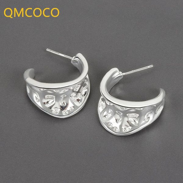 

hoop & huggie qmcoco style 925 silver irregular bump classic earrings for women jewelry party trendy smiple accessories gifts, Golden;silver