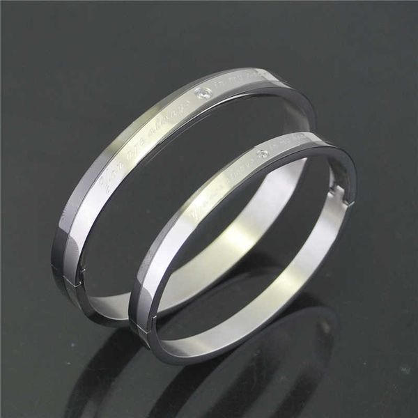 

charm 8mm love letter bracelets with cubic zirconia fashion black color stainless steel couple bangles for women birthday gift q0719