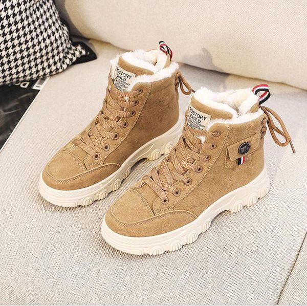 

boots winter thick bottom high women's casual shoes plus velvet keep warm women vulcanize fashion waterproof flats sneakers, Black