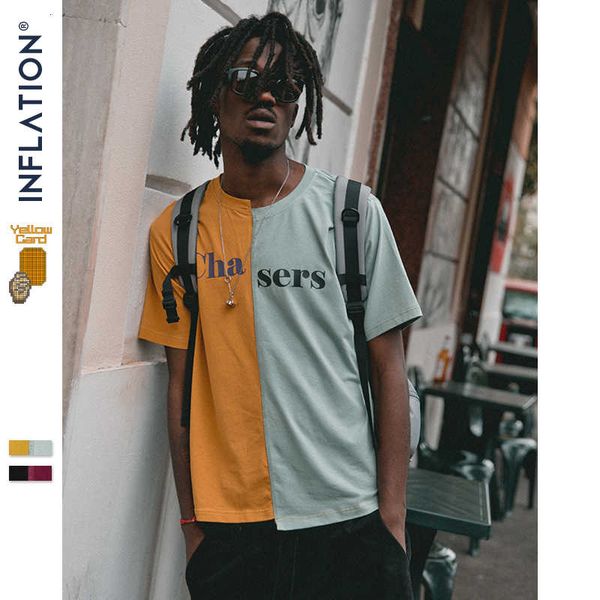 

inflation letter patchwork tshirt rock streetwear cotton tee men's short sleeve summer brand clothes male t-shirt 91199s y19050701, White;black