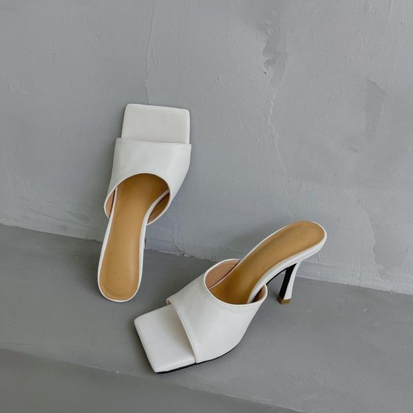 

slippers summer women sandals snake print high heels mules square toe female outdoor party shoes woman, Black