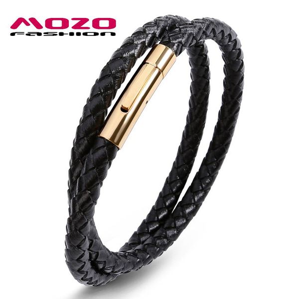 

charm bracelets mozo fashion bangle men simple classic leather gold stainless steel spring buckle bracelet jewelry, Golden;silver