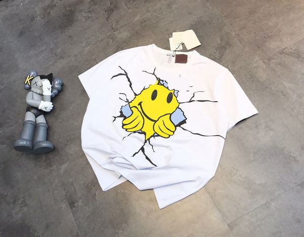 

design clothing loe smiling face crack couple short sleeve 3d printed men's and women's t-shirt loose back nameplate qingdao goods, White