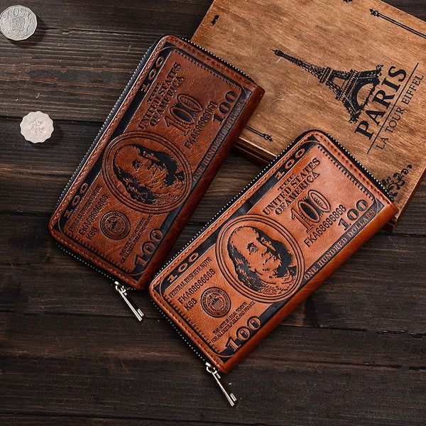 

wallets vintage men long leather wallet american dollars hundred magnetic buckle clutch male purses, Red;black