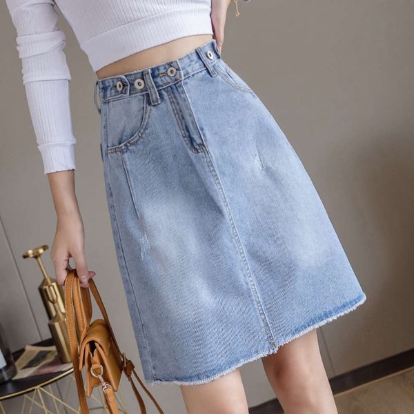 

2021denim women's spring fashion high waist a-line skirt, Blue