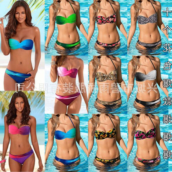 

swimsuit gradient bikini hard cup cross print multicolor, White;black