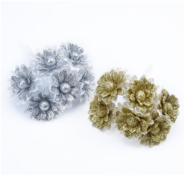

6pcs artificial flowers gold silver christmas new year decorative flowers wedding home decoration accessories wreath fak qylwgb