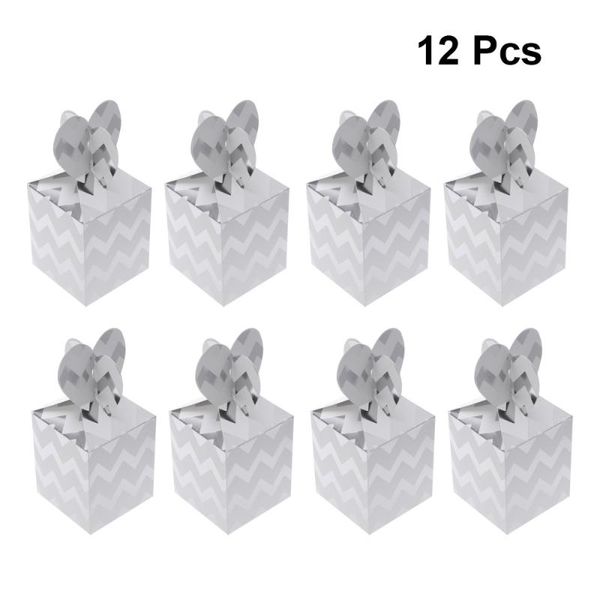 

12pcs party candy box wedding birthday party decorations supplies kids favor paper gift case (silver wave pattern)