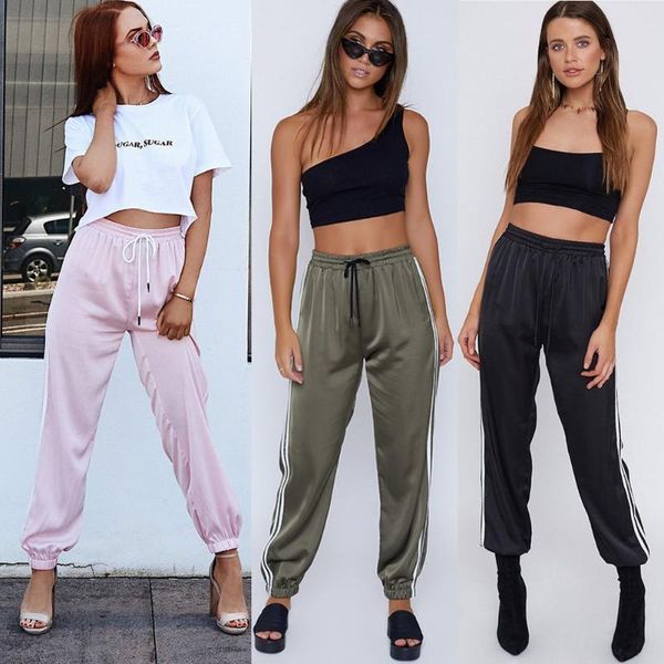 

women's pants & capris plus size -xl fashion women joggers trousers casual loose side striped long sweatpants leggings sweat wear, Black;white