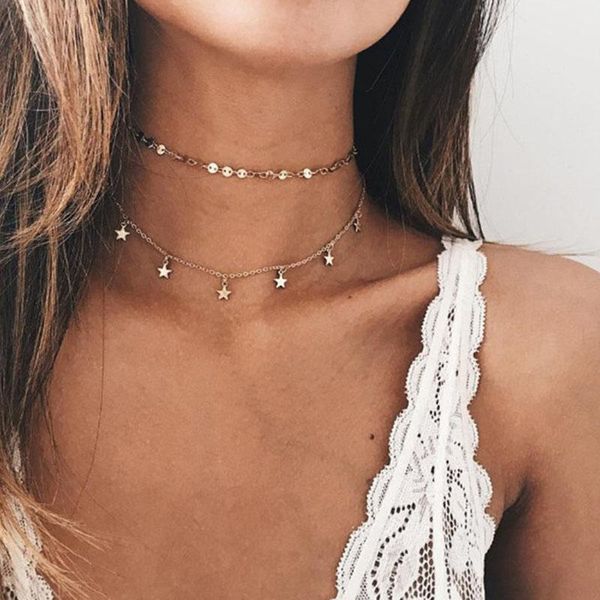 

chokers star pendant necklaces for women bohemia multilayer chains necklace women's jewelry accessories wholesale collares kpop, Golden;silver