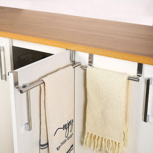 

hooks & rails towel rack over door bar hanging holder stainless steel bathroom kitchen cabinet rag shelf hanger