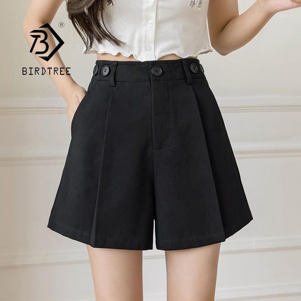

women's shorts summer korean style a-line wide leg black solid cotton high waist basic loose casual button office lady b15004x, White;black