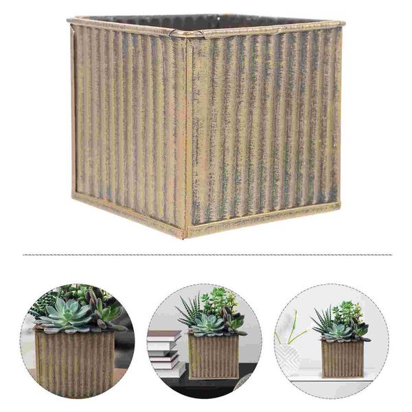 

planters & pots metal vintage flower pot square succulent plant potted decoration