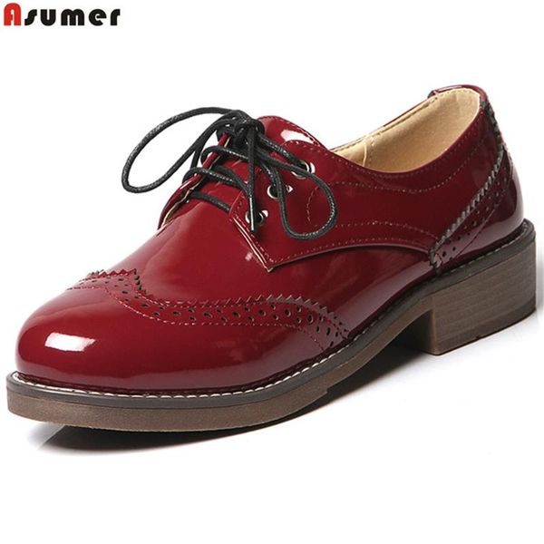 

dress shoes asumer black wine red beige fashion arrive women pumps round toe lace up ladies square heel patent leather med