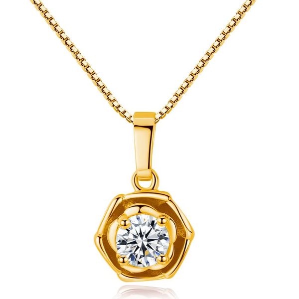 

pendant necklaces for women rose floral cubic zirconia yellow gold color collarbone chain fashion jewelry kan338, Silver