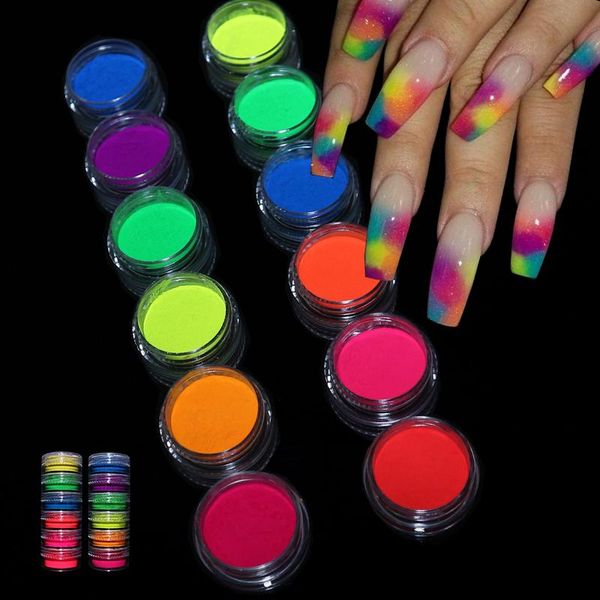 

nail glitter neon pigment powder fluorescent set shinny ombre chrome dust diy gel polish manicure for nails art decoration, Silver;gold