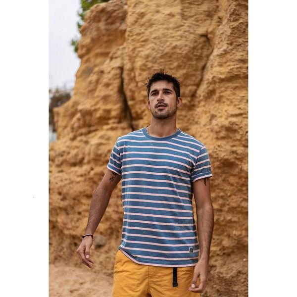 

2021 summer new indigo washed t-shirts men vintage contrast striped 100% cotton mathing couples shirt sj130075 d6m7, White