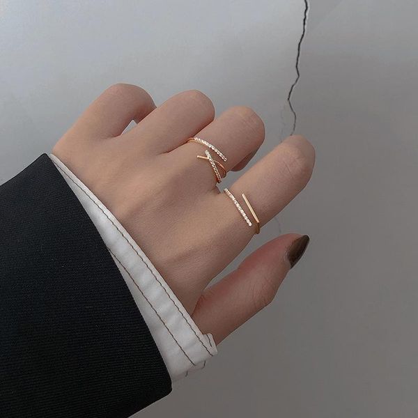 

wedding rings fashion geometry adjustable size exquisite personality punk jewelry for women engagement party charm simple s925 ring, Slivery;golden