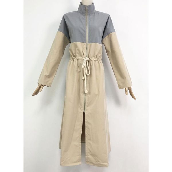 

women's trench coats spring autumn women fashion full sleeve patchwork maxi coat lace up waist zipper jacket outerwear casual ladies st, Tan;black