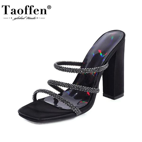 

taoffen size 34-43 sandals women thick heel open toe women high heel sandals fashion summer shoes footwear, Black