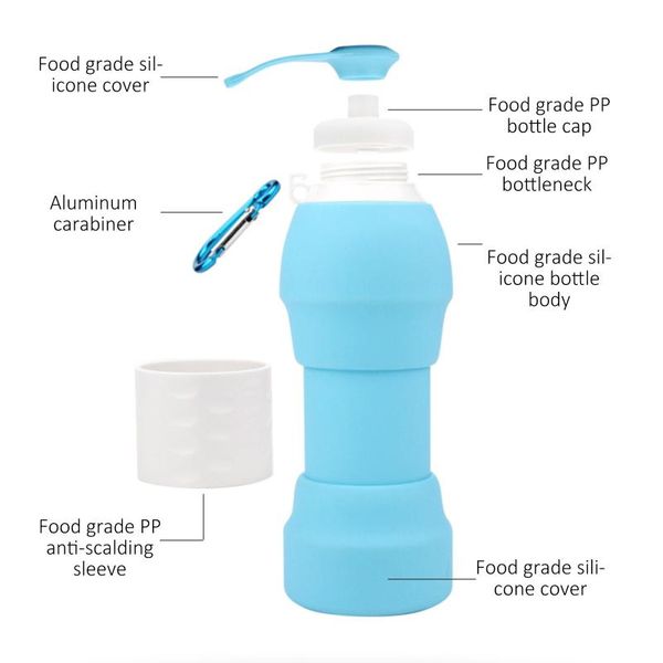 

water bottle 580ml outdoor sports retractable collapsible cup leakproof folding coffee cups travel portable tea mugs