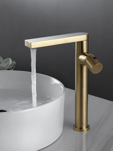 

bathroom sink faucets basin solid brass degree rotatable mixer & cold single handle deck mounted water taps brushed gold