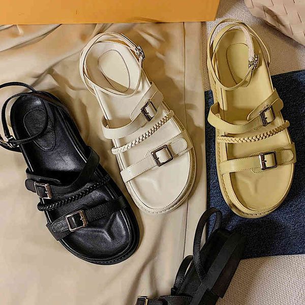 

sandals genuine leather buckle fashion flat platform gladiator women's sandals will see casual shoes female sandales alias mujer lwo6, Black