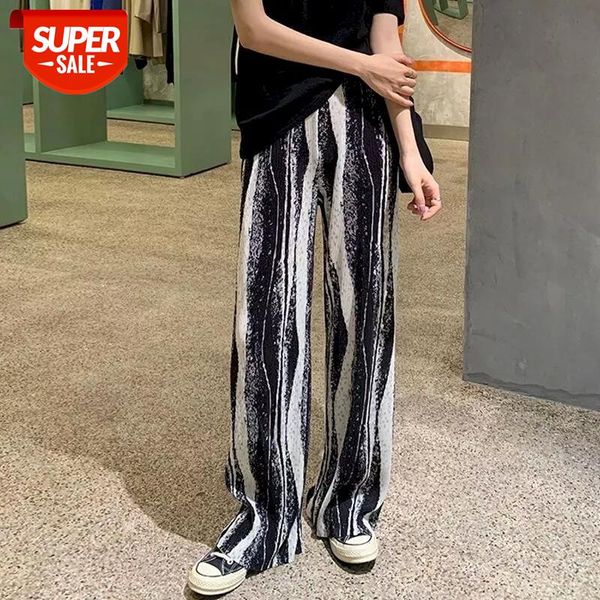 

2020 new autumn tie-dye pleated casual pants women's pants high waist straight wide leg loose and thin mopping trousers #jp8k, Black;white