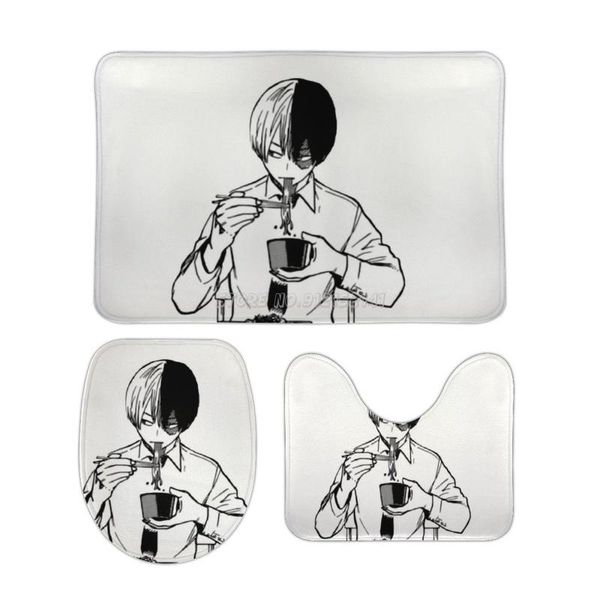

bath mats todoroki eating soba 3pcs bathroom set non-slip mat water absorption carpet for home decor bnha mha todo