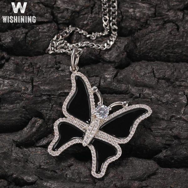 

pendant necklaces wishining mini butterfly necklace hip hop full iced out cubic zirconia gold sliver cz stone, Silver