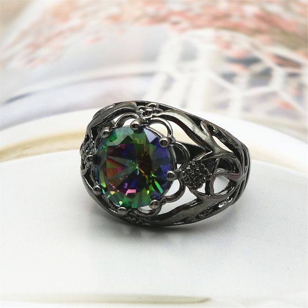 

european and american fashion high-end cross-border european and american fashion color zircon hollow ring creative new copper ring electrop, Silver