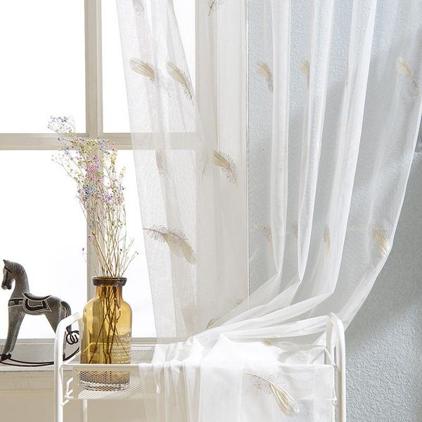 

curtain & drapes white feather yarn embroidered for bedroom living room simple pure color fresh