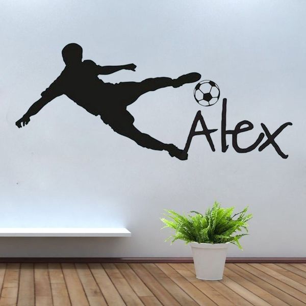 Personalisierter Name-Vinyl-Wandaufkleber für Kinderzimmer, Fußball, Fußball, individueller Name, Wandaufkleber für Kinderzimmer, Huang094 210308