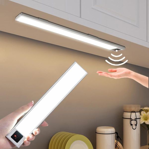 

3 colors usb rechargeable led bedroom kitchen light magnet portable hand sweep sensor lamp for cabinet wardrobes closet 20/40cm