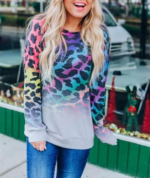 

multicolor leopard sweatshirts women long sleeve casual loose pullovers 2021 autumn sweatshirt female o-neck, Black