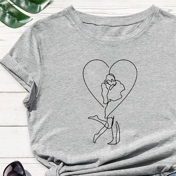 

draw the feelings between the two in one stroke graphic love new women t shirt t shirt comfortable round neck tshirt, White