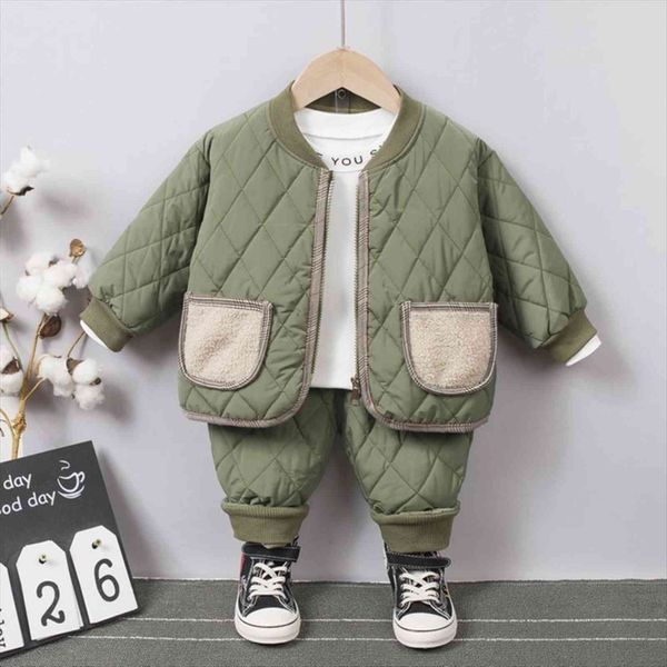 

boys suit baby children clothes girls cotton padded winter models middle and small kids home two piece, White