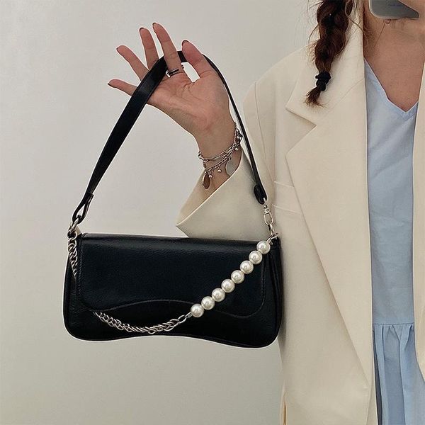 

evening bags fashion design women's underarm bag pearl chain ladies small shoulder pu leather female clutch purse handbags