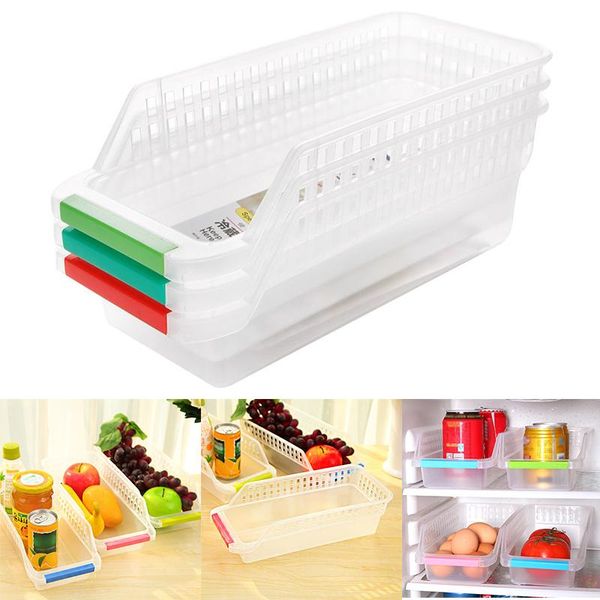 

storage baskets hollow out shelf holder refrigerator food box rack drawer organizer random color durable plastic home convenient