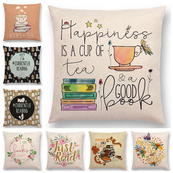 

enjoy life reading books sofa pillow case good time gorgeous words decorative letters cushion cover tea time
