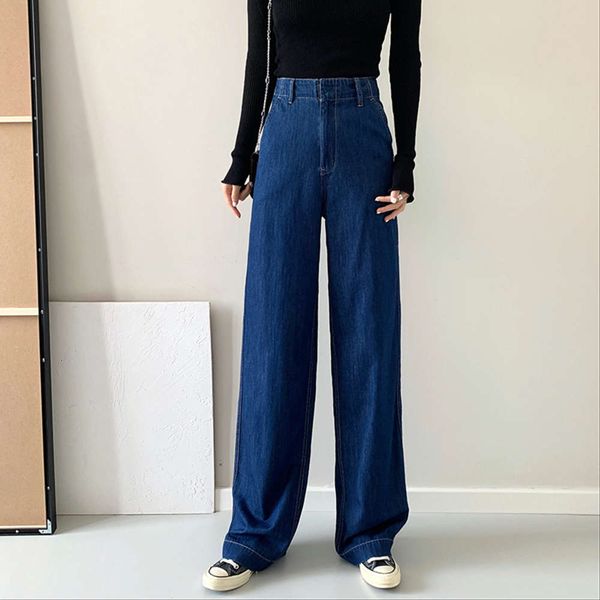 

high waist wide leg pants elegant women's spring and autumn slim tube loose hanging feeling dragging pants, Blue