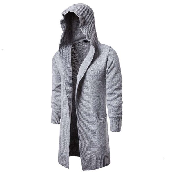 

t-shirt new autumn hooded cardigan coat men's medium length sweater, Black;brown