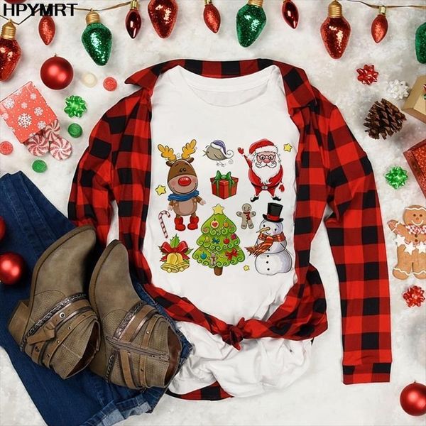 

santa claus and reindeer printed men t shirt womens christmas women fashion casual short sleeve female clothing, White;black