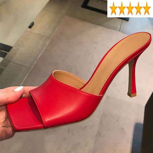 

sandals open summer brand womens high luxury genunine leather square toe comfort thin heels female party shoes, Black